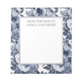 Elegant Navy Dusty Blue Floral White van bureau Notitieblok (Voorkant)