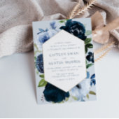 Elegant Navy & Dusty blue flower bruiloft Kaart