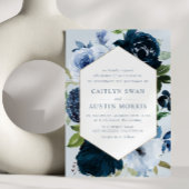 Elegant Navy & Dusty blue flower bruiloft Kaart
