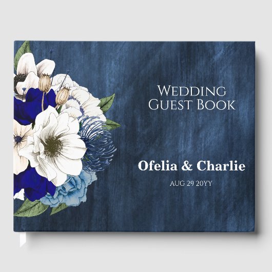 Elegant Navy Dusty Blue Waterverf Floral Wedding Gastenboek (Voorkant)