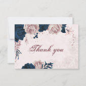 Elegant Navy & Dusty roos Bloemen Botanisch Dank Bedankkaart (Voorkant)