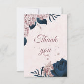 Elegant Navy & Dusty roos Bloemen Botanisch Dank Bedankkaart (Voorkant)