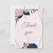 Elegant Navy & Dusty roos Flowers Geometrisch dank Bedankkaart (Voorkant)