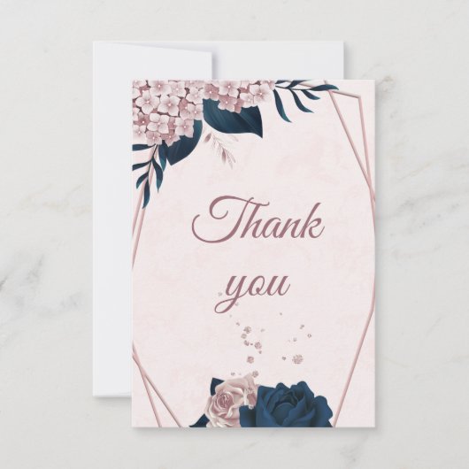 Elegant Navy & Dusty roos Flowers Geometrisch dank Bedankkaart (Voorkant)
