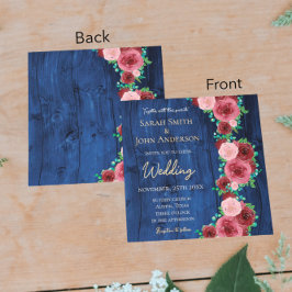 Elegant Navy- en Burgundy-aquarel-herfstbruiloft Kaart