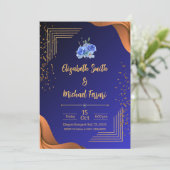 Elegant Navy en Burnt Sinaasappel Elegant Wedding Kaart (Staand voorkant)
