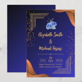 Elegant Navy en Burnt Sinaasappel Elegant Wedding Kaart (Voorkant / Achterkant)