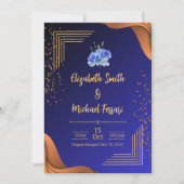Elegant Navy en Burnt Sinaasappel Elegant Wedding Kaart (Voorkant)