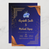 Elegant Navy en Burnt Sinaasappel Elegant Wedding Kaart (Voorkant / Achterkant)