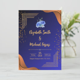 Elegant Navy en Burnt Sinaasappel Elegant Wedding Kaart