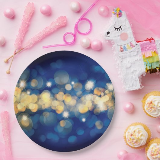 Elegant Navy en Gold Bokeh Quinceañera Papieren Bordje (Feest)