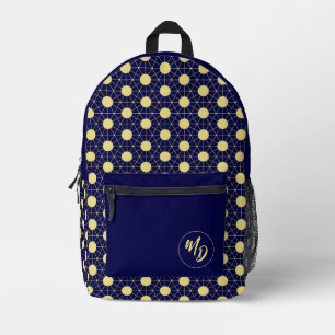 Elegant Navy en Gouden Geometrisch Tegelpatroon Bedrukte Rugzak