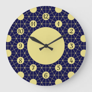 Elegant Navy en Gouden Geometrisch Tegelpatroon Grote Klok
