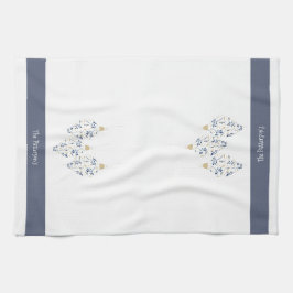 Elegant Navy en Gouden Waterverf Vakantie Ornament Theedoek