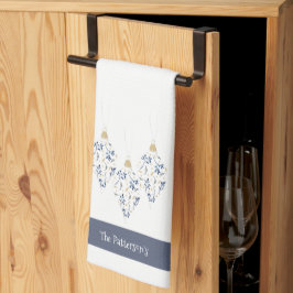 Elegant Navy en Gouden Waterverf Vakantie Ornament Theedoek