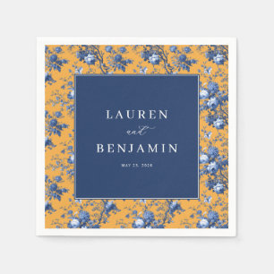 Elegant Navy en Oranje Bloemmotief Servet