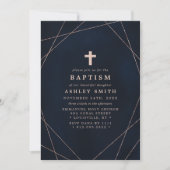 Elegant Navy en Roos Gold Cross Geometric Baptism Kaart (Voorkant)