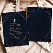 Elegant Navy en Roos Gold Cross Geometric Baptism Kaart