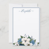 Elegant Navy en Stofblauw Bloemige Gepersonaliseer Notitiekaartje (Voorkant)