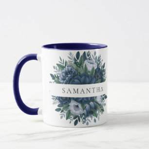 Elegant Navy en stoffig blauwe flora bruidsmeisje Mok