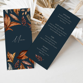 Elegant Navy en Terracotta Bloemen Bruiloft Menu