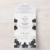 Elegant Navy- en wit bloemenkleed bruiloft All In One Uitnodiging (Binnen)