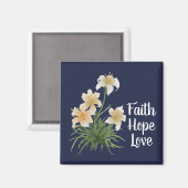 Elegant Navy Faith Hope Love Lily Flowers Pasen Magneet (Voorkant / Achterkant)
