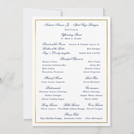 Elegant Navy Faux Gold Border Custom Entourage Kaart (Voorkant)