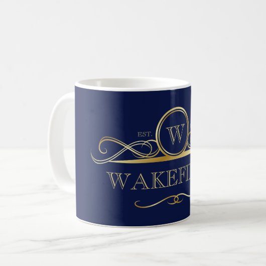 Elegant Navy & Faux Gold  monogram Koffiemok (Voorkant links)