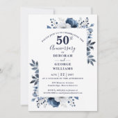 Elegant Navy Floral 50e bruiloft Jubileum Kaart (Voorkant)