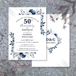 Elegant Navy Floral 50e bruiloft Jubileum Kaart