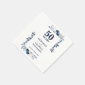 Elegant Navy Floral 50e bruiloft Jubileum Servet (Hoek)