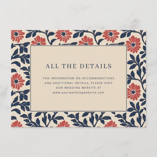 Elegant Navy Floral Border Informatiekaartje (Voorkant)