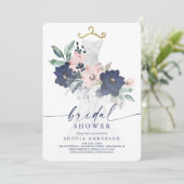 Elegant Navy Floral Bridal Shower Invitation Kaart (Staand voorkant)