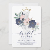 Elegant Navy Floral Bridal Shower Invitation Kaart (Voorkant)