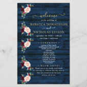 Elegant Navy Floral Calligraphy Wedding Programme (Voorkant)