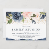 Elegant Navy Floral Gold Blush Family Reunion Kaart (Voorkant)