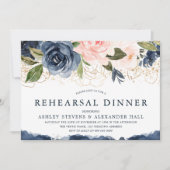 Elegant Navy Floral Gold Blush Rehearsal Dinner Kaart (Voorkant)