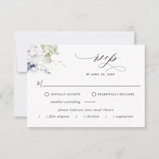 Elegant Navy Floral, maaltijdopties Bindend RSVP (Voorkant)