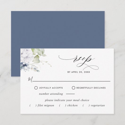 Elegant Navy Floral, maaltijdopties Bindend RSVP (Voorkant / Achterkant)