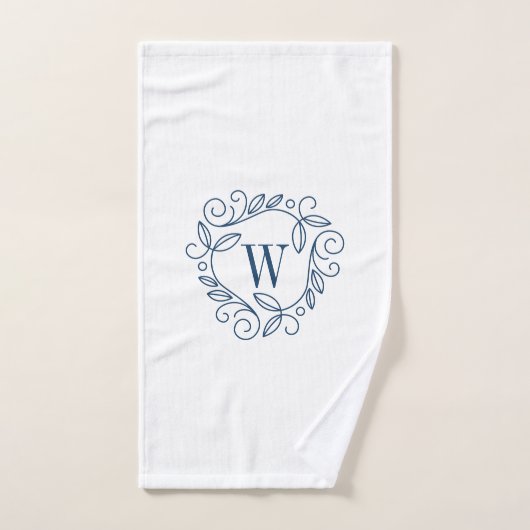 Elegant Navy Floral Monogram Bad Handdoek (Handdoek)