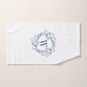 Elegant Navy Floral Monogram Bad Handdoek (Handdoek)