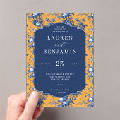 Elegant Navy Floral Mustard Acryl Uitnodigingen (Insitu (Draagbaar))