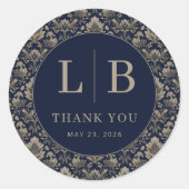 Elegant Navy Floral Ronde Sticker (Voorkant)