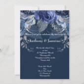 ELEGANT NAVY FLORAL ROOS WEDDING INVITATION KAART (Voorkant)