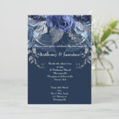 ELEGANT NAVY FLORAL ROOS WEDDING INVITATION KAART (Staand voorkant)