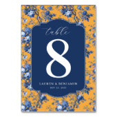 Elegant Navy Floral Table Number Kaart (Achterkant)