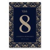 Elegant Navy Floral Table Number Kaart (Achterkant)