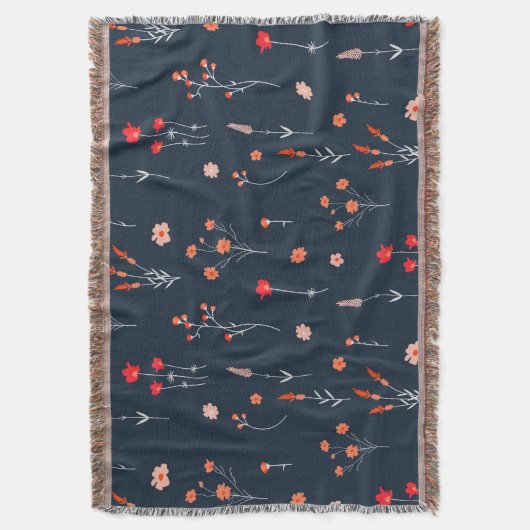 Elegant Navy Floral Throw Blanket Deken (Voorkant Verticaal)