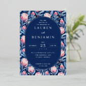 Elegant Navy Floral Wedding Invitation Folie Uitnodiging (Staand Voorkant)